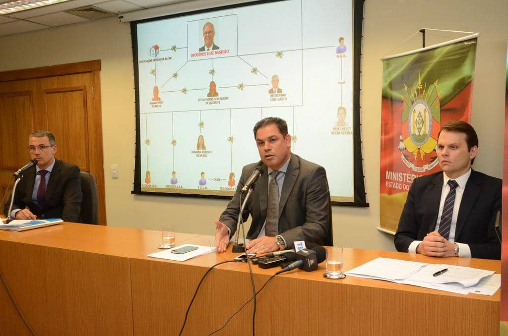 Marcelo Dornelles (E) assina denúncia contra Basegio e outras cinco pessoas