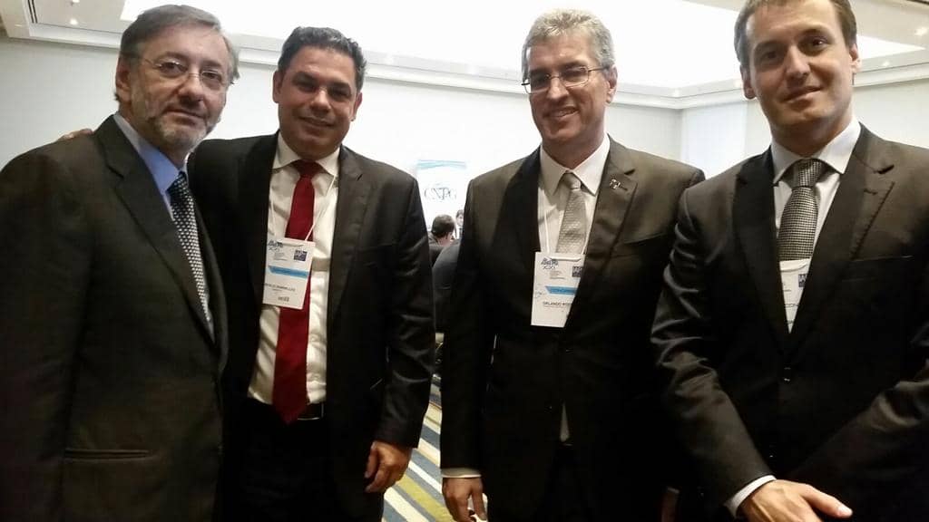 PGJ com Dallazen, o PGJ do MP/SP (E) Márcio Rosa e o conselheiro do CNMP, Orlando Rochadel 