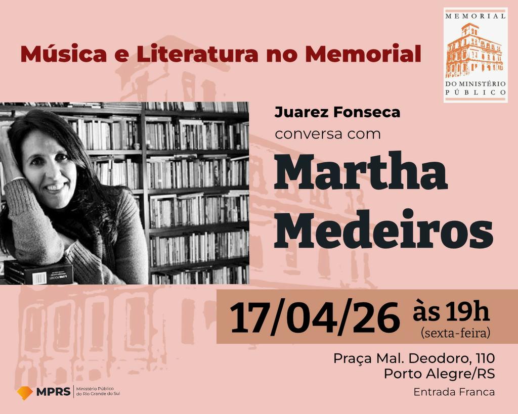 Martha Medeiros abre projeto Música e Literatura no Memorial na sexta-feira, 17 