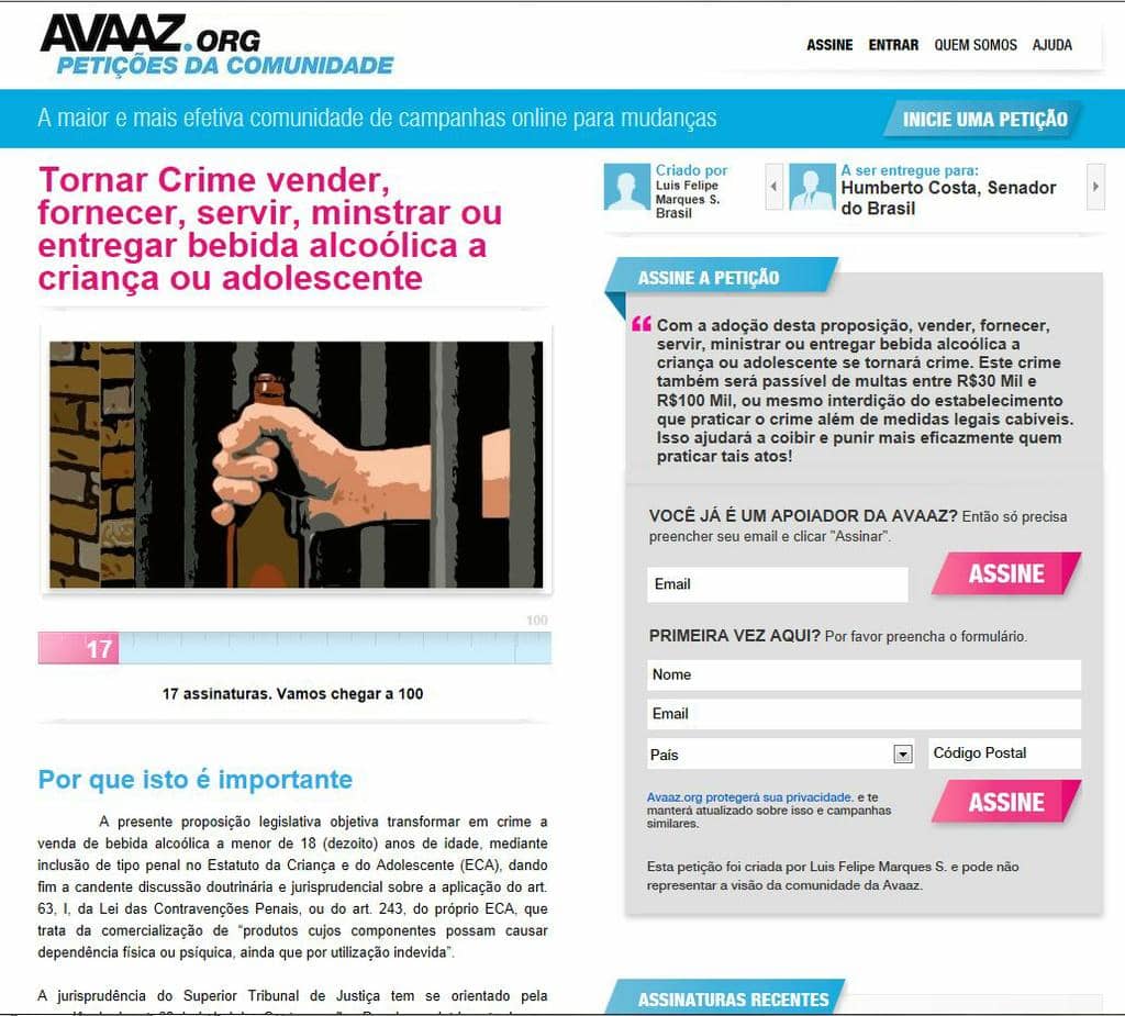 Cidadão pode manifestar apoio na web