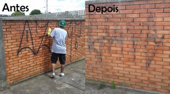 Muro pichado em Vacaria foi limpado